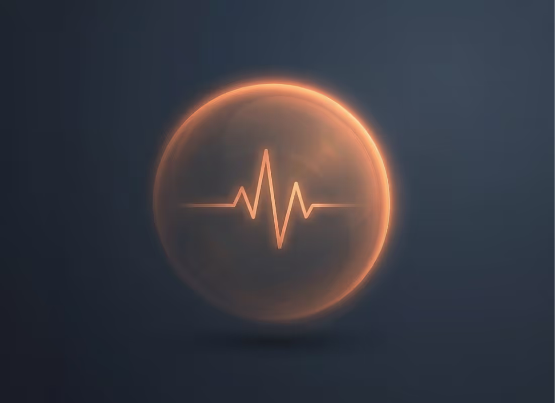 Glowing orange heartbeat pulse icon on dark background, representing health monitoring and vital sign tracking. Glowing orange heartbeat pulse icon on dark background, representing health monitoring and vital sign tracking.