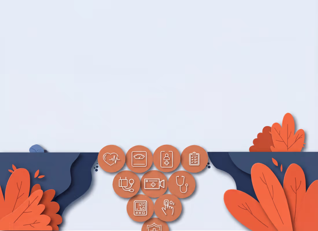 Illustrated graphic showing a cluster of healthcare service icons representing the range of diagnostic and virtual care capabilities available through the OnMed CareStation health kiosk.